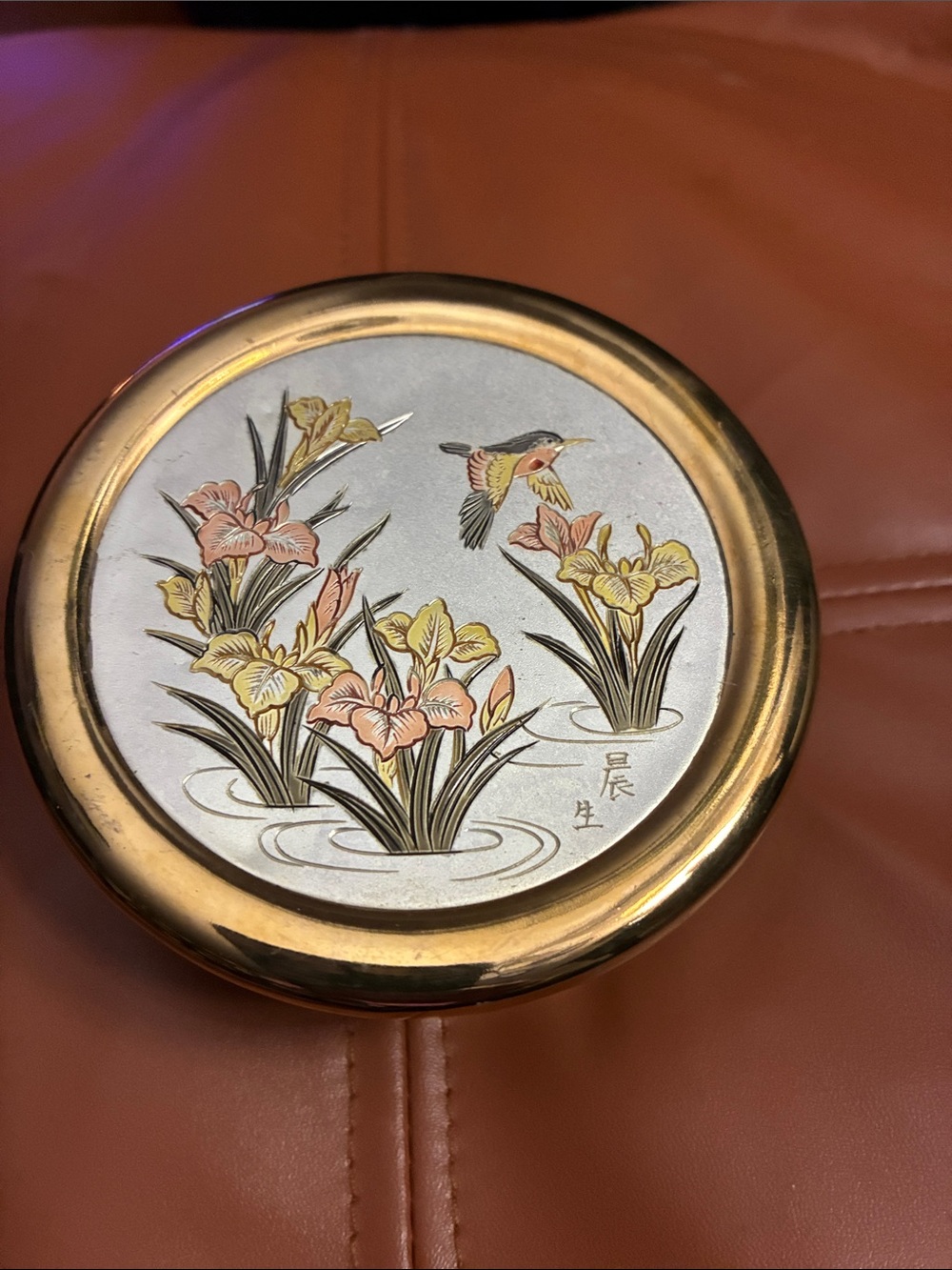 Art of Chokin Gold-Trim Floral & Bird Trinket box